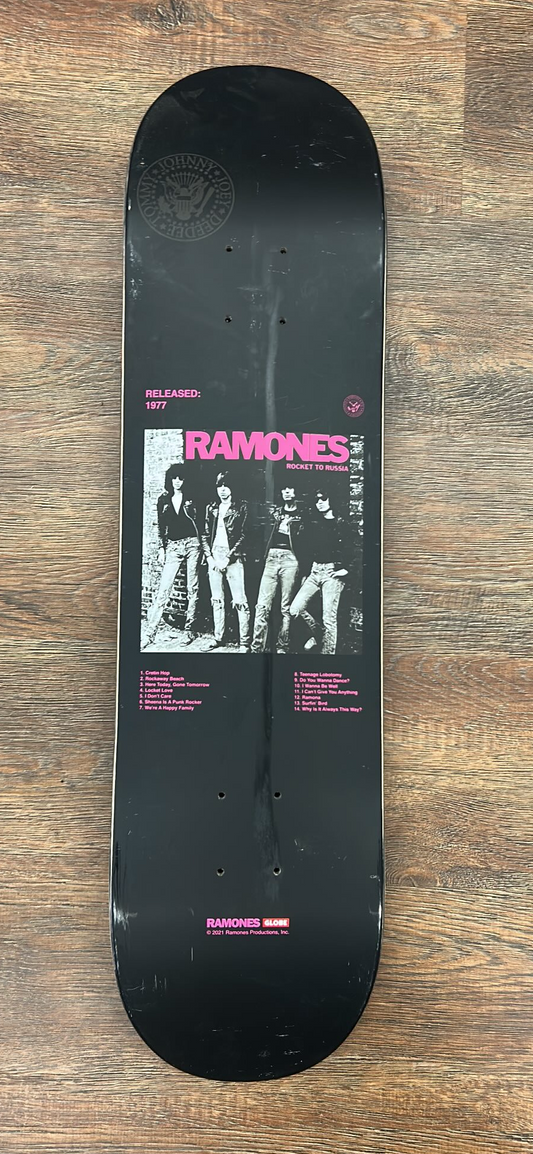 Globe x Ramones G2 Skateboard Deck featuring the "Rocket to Russia" album artwork