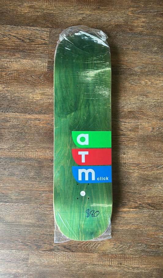ATM Click skateboard deck, specifically the "RBG" model.