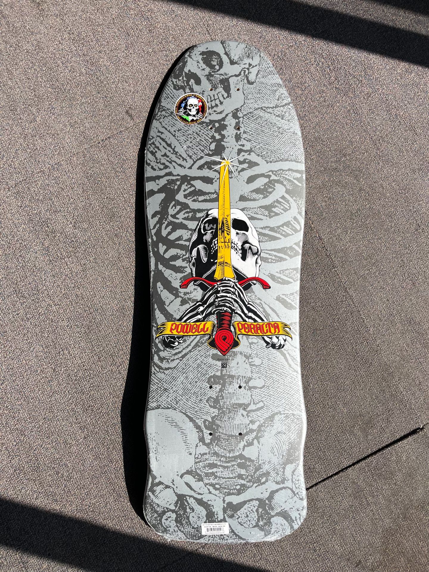 Powell Peralta Geegah Skull and Sword blem Skateboard Deck Silver - 9.75 X 30